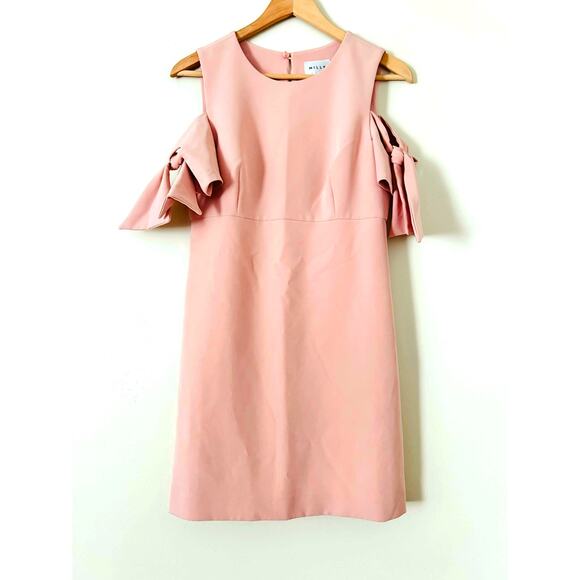 Milly New York Light Pale Pink Dress Cold-Shoulder Bow Sleeve Tie 4 Made USA - Picture 3 of 8